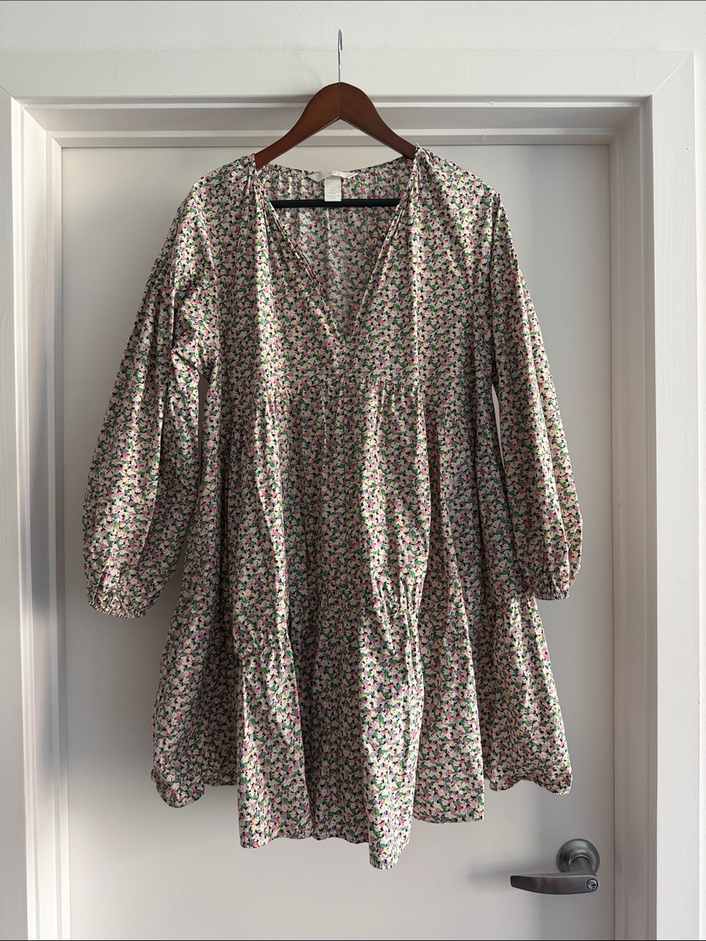 H&M Pink and Green Mini Floral Babydoll Dress